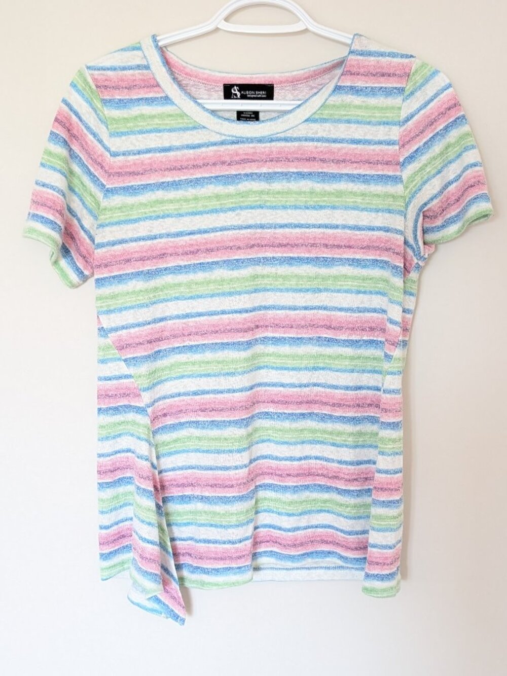 Alison Sheri XS Pastel Striped Knit Tee Short Sleeve Lightweight Top